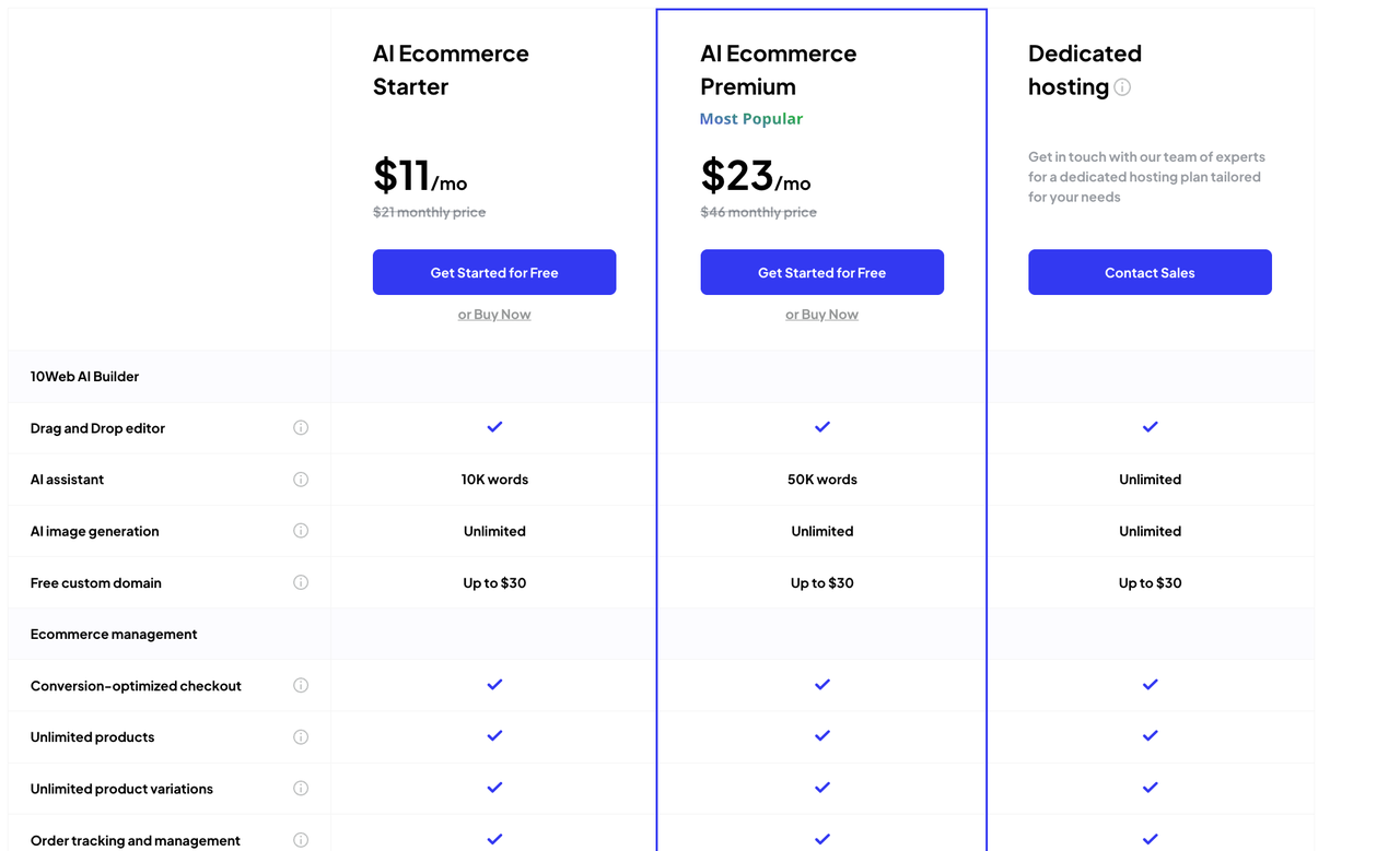10Web Pricing