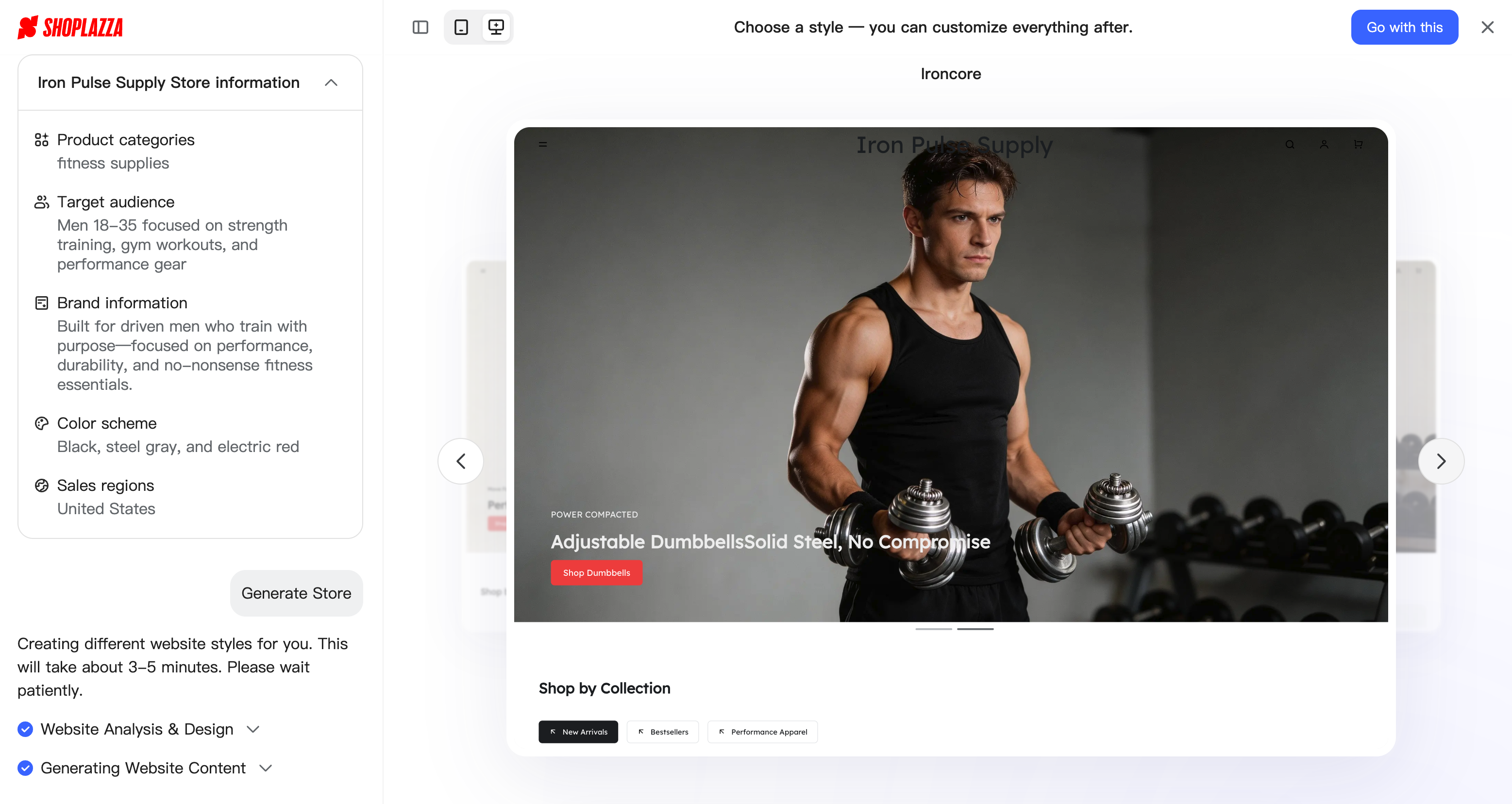 3 sites criados por IA, gerados pela Shoplazza AI