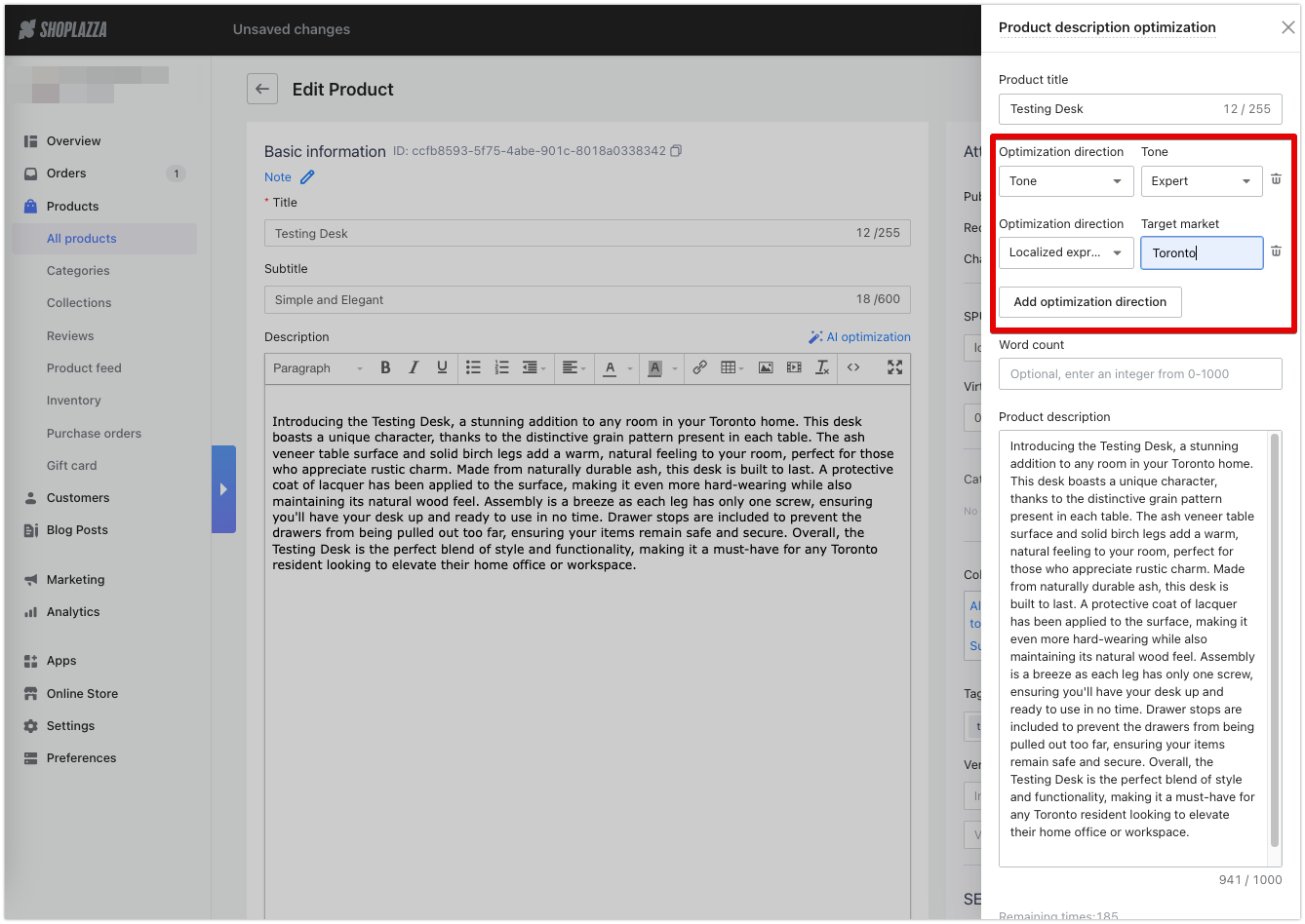 AI description tool
