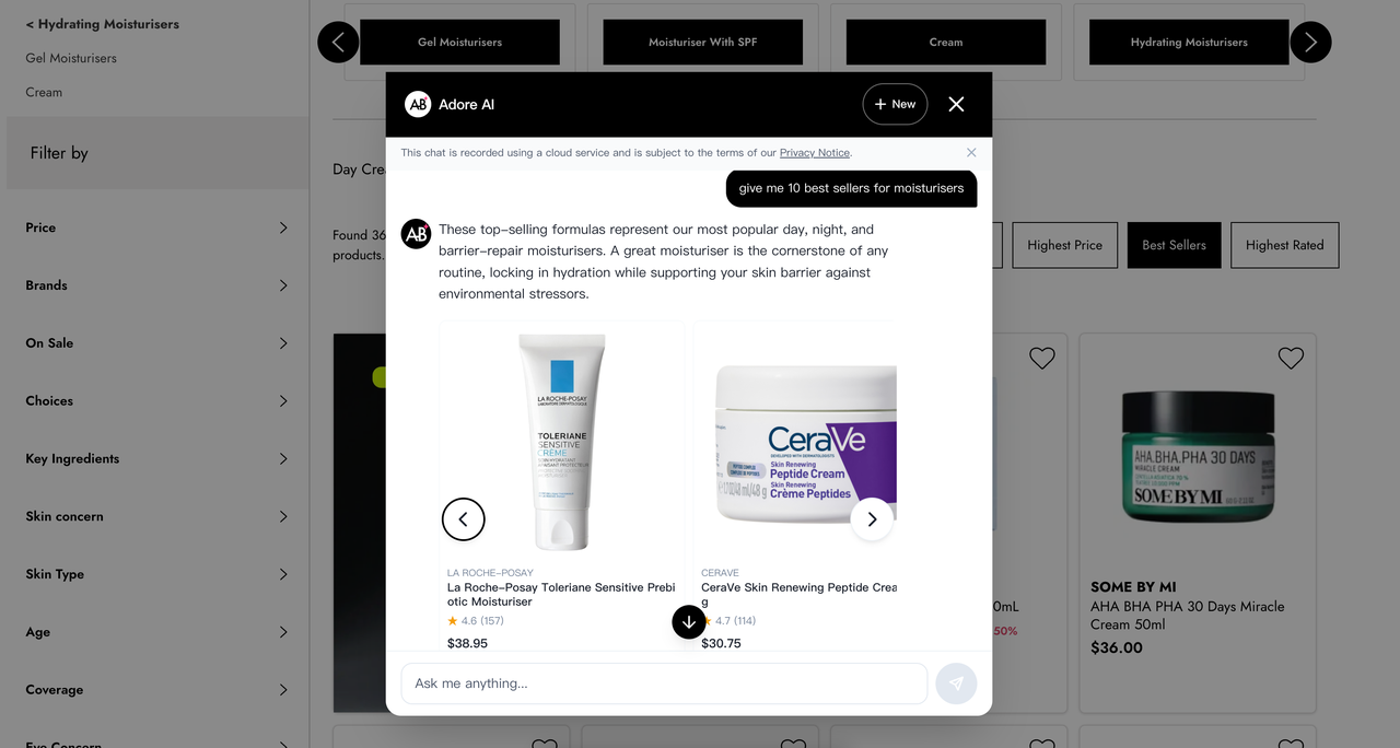 Adore Beauty AI shopping assistant