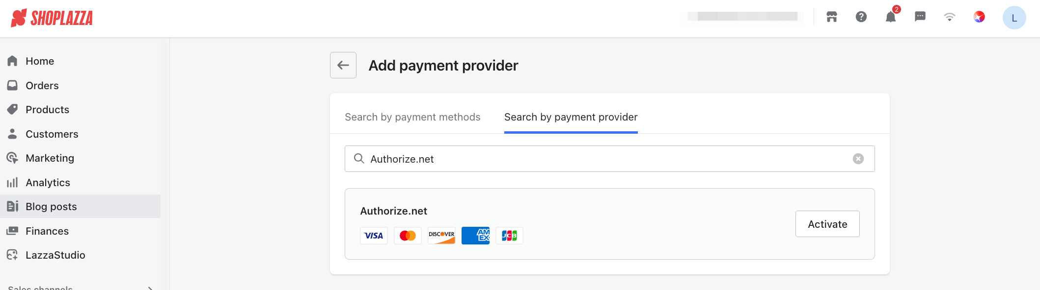 Authorize net payment provider
