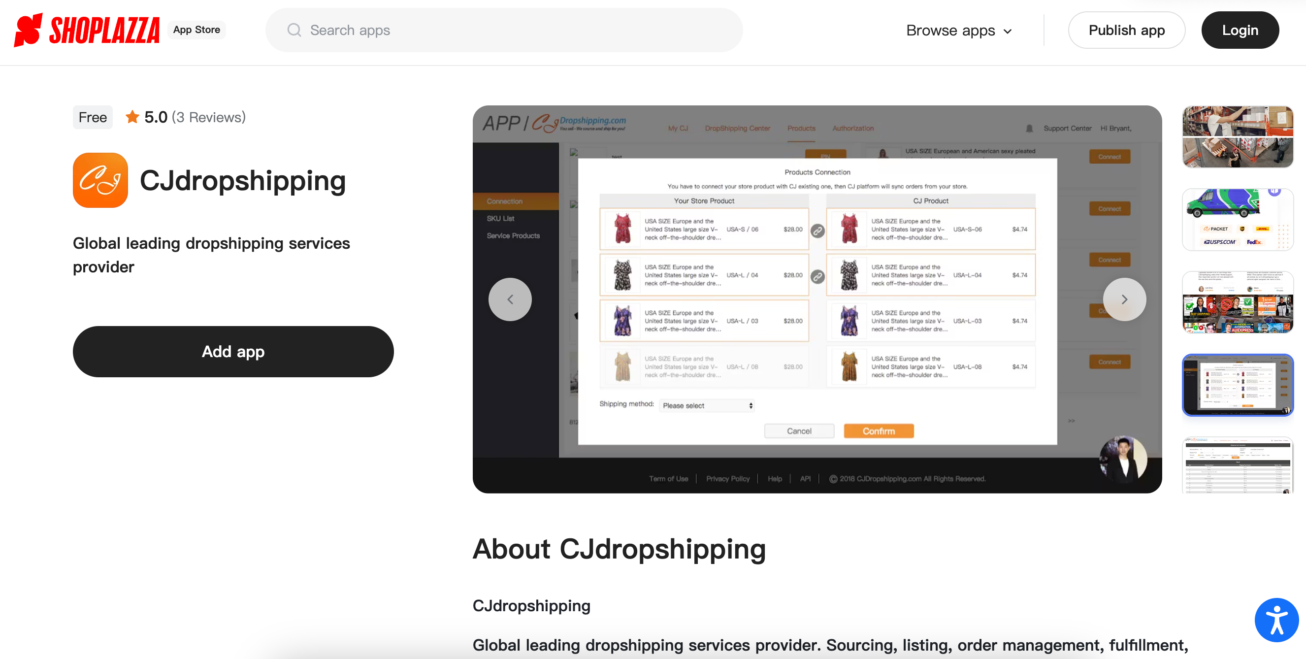 CJdropshipping app on Shoplazza App Store