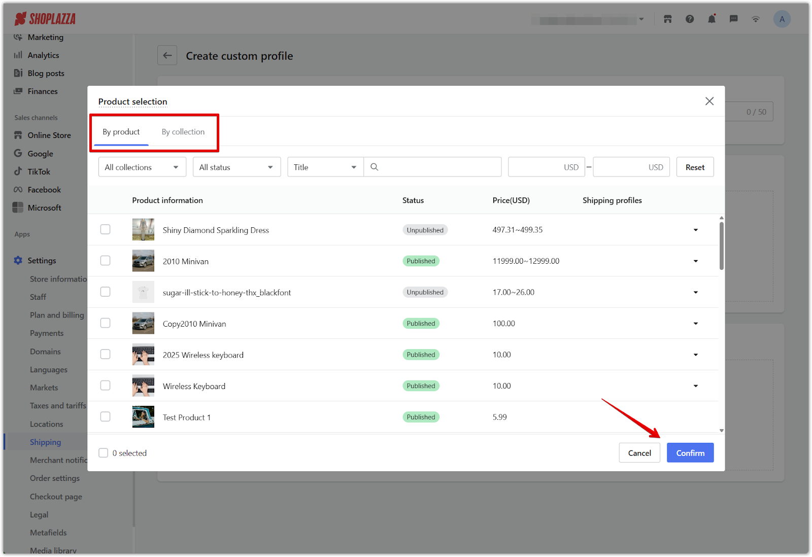 Custom shipping profiles