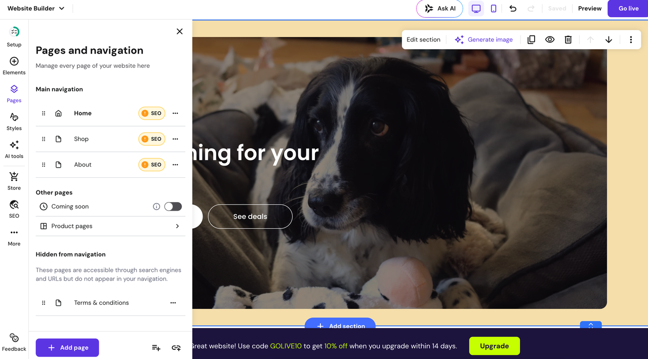 Hostinger AI website builder