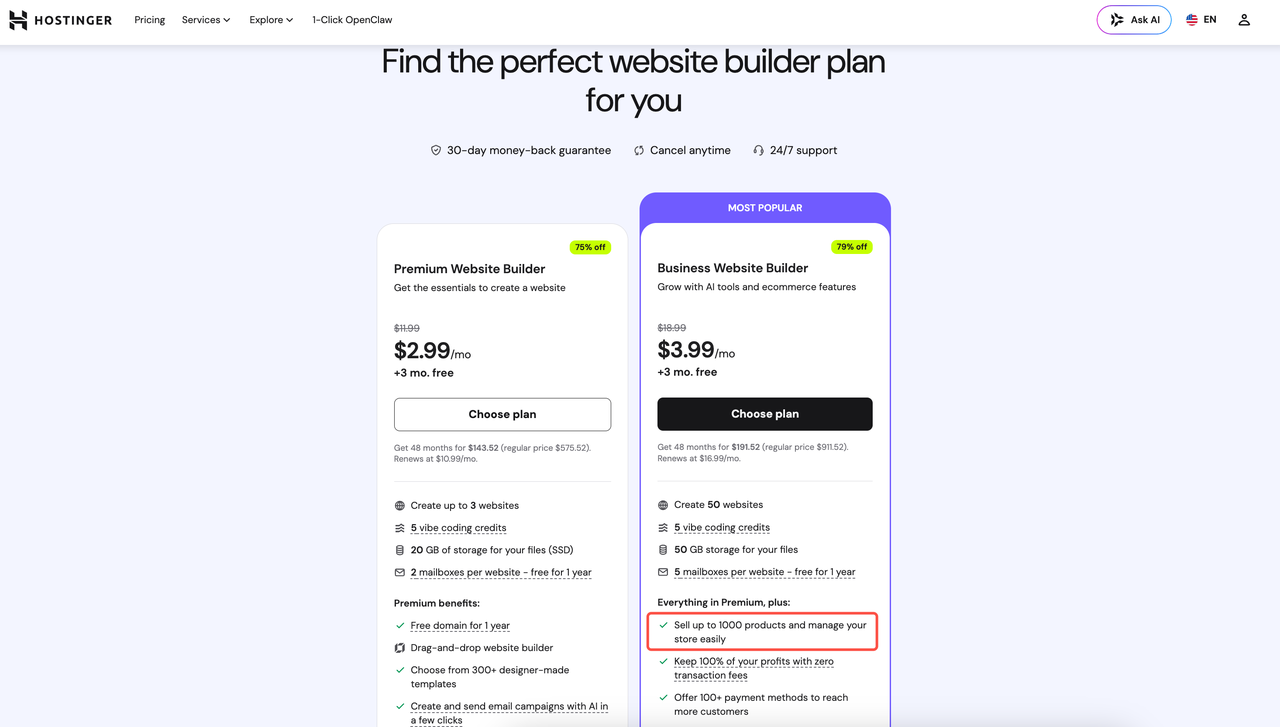 Hostinger pricing
