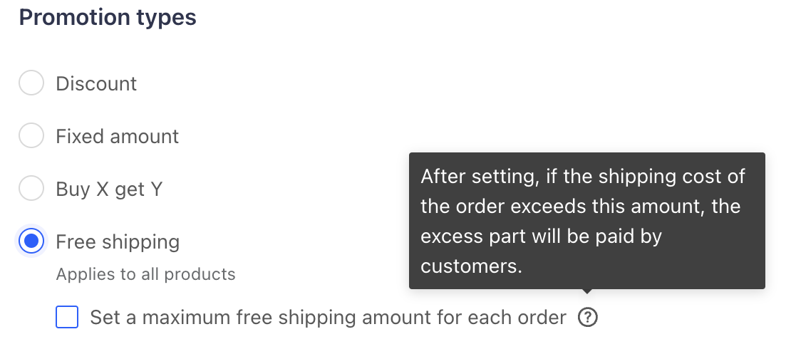Promotion Types under Discount Code