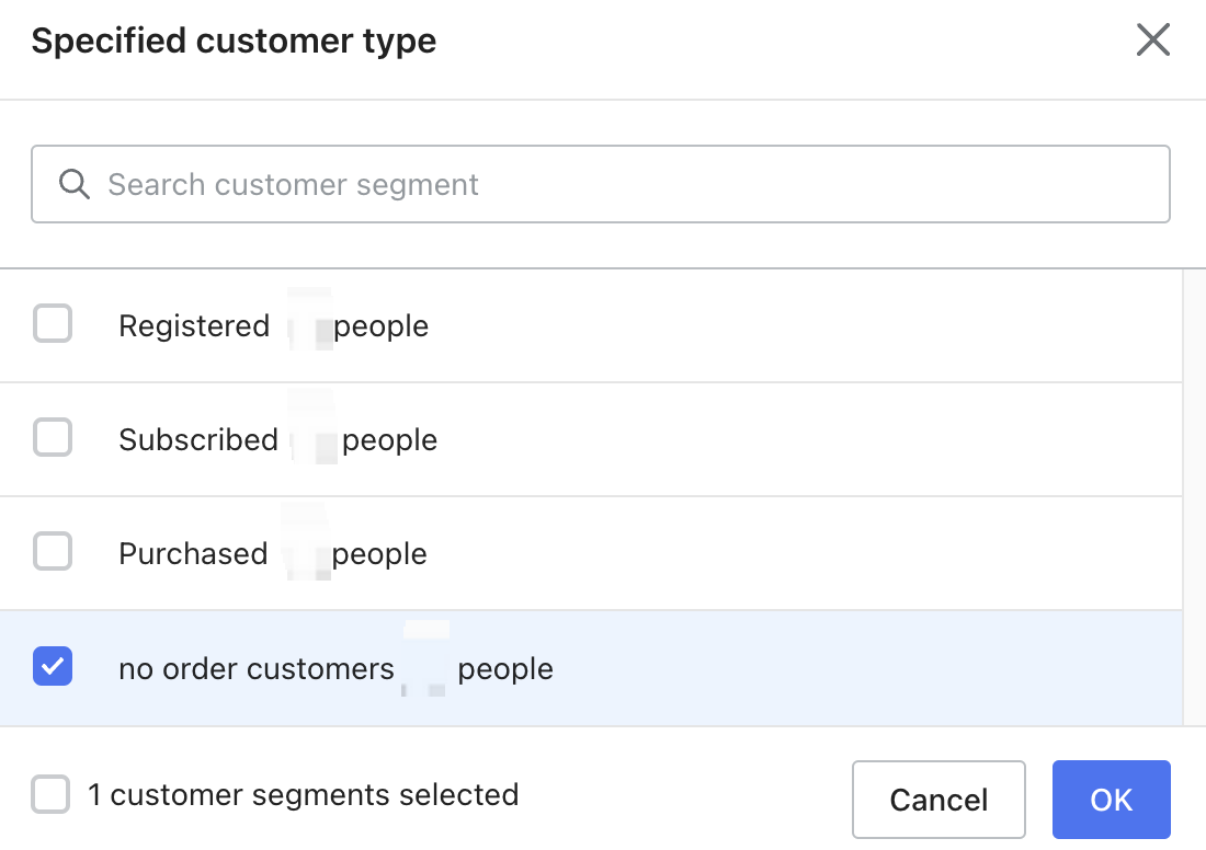 Specified Customer Type with "No order Customers" selected