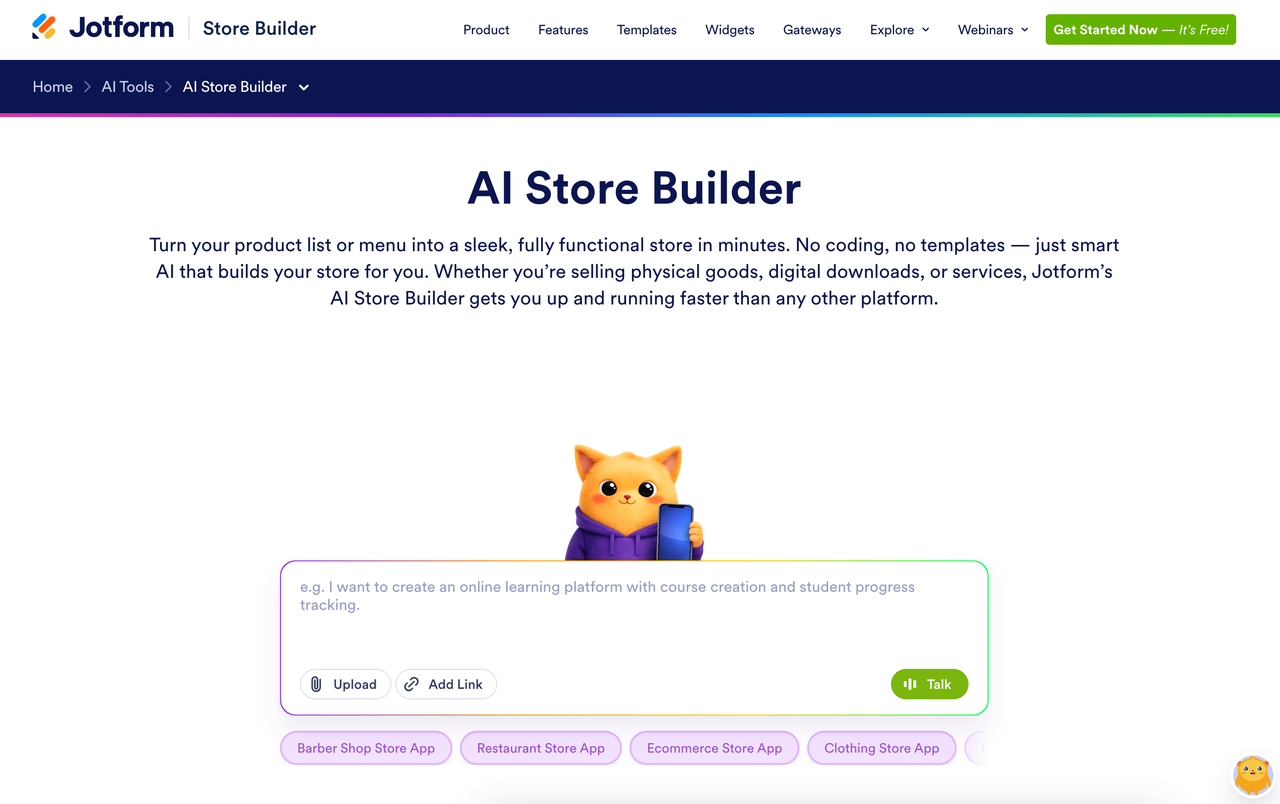 Jotform AI Store Builder