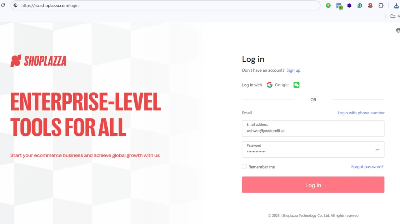 Melden Sie sich bei Shoplazza an