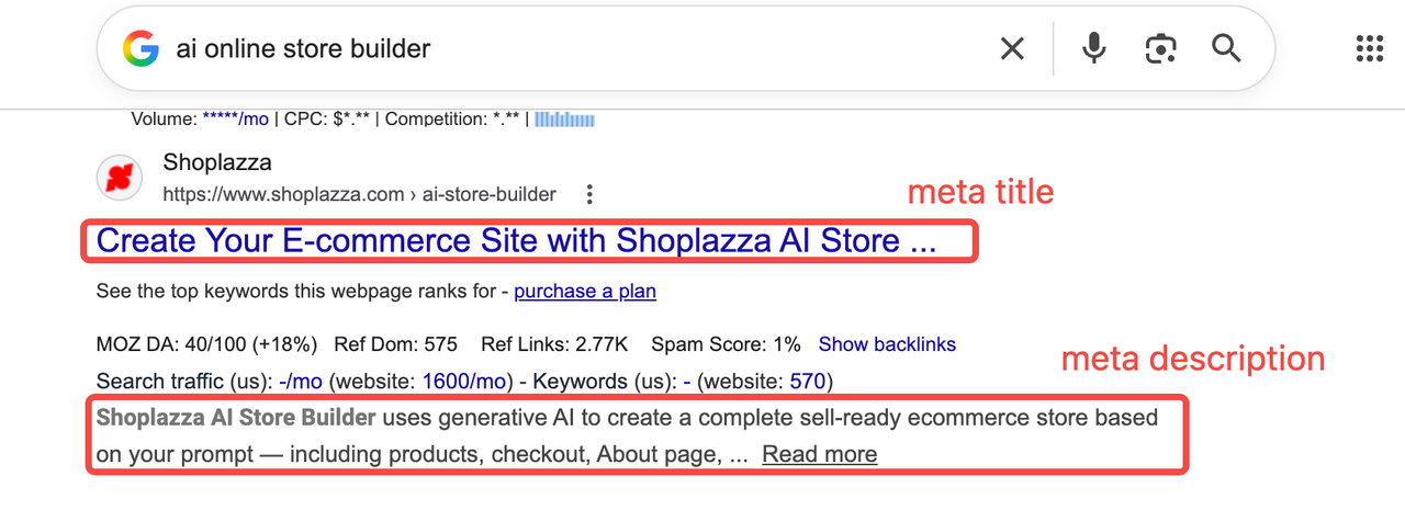 Meta title and meta description