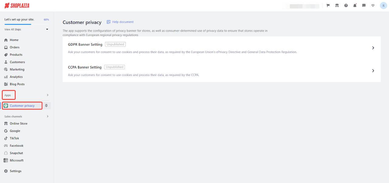 Privacy settings