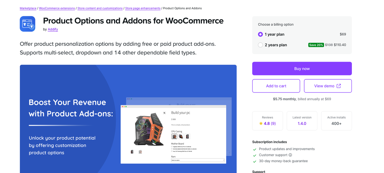 Product Options and Addons