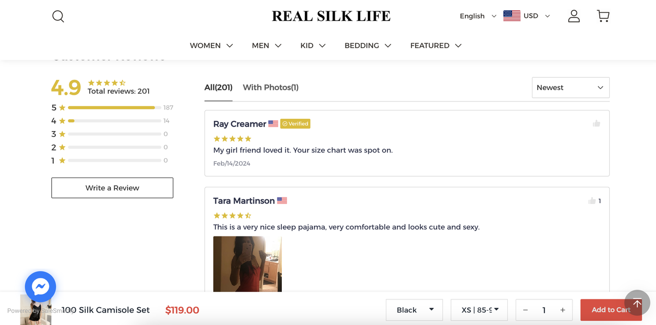 Real Silk Life بتضمين مراجعات العملاء