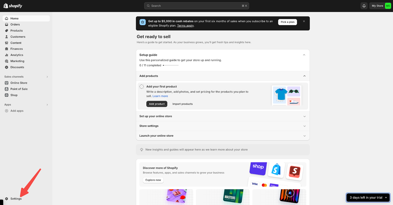 Shopify backend setting
