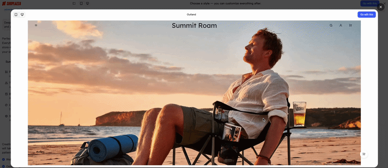 Shoplazza AI generates online store selling outdoor camping gear