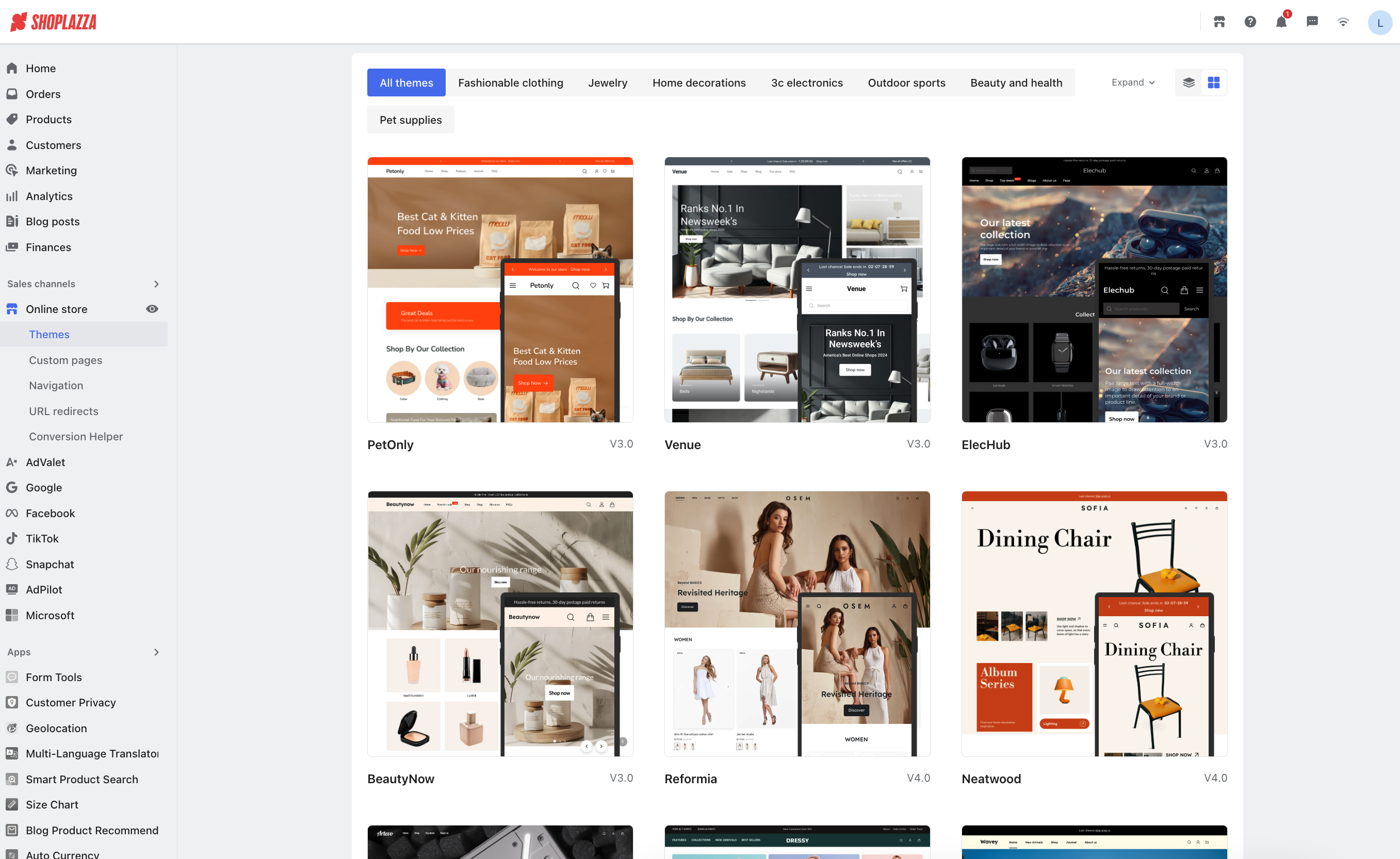 Shoplazza store themes and templates