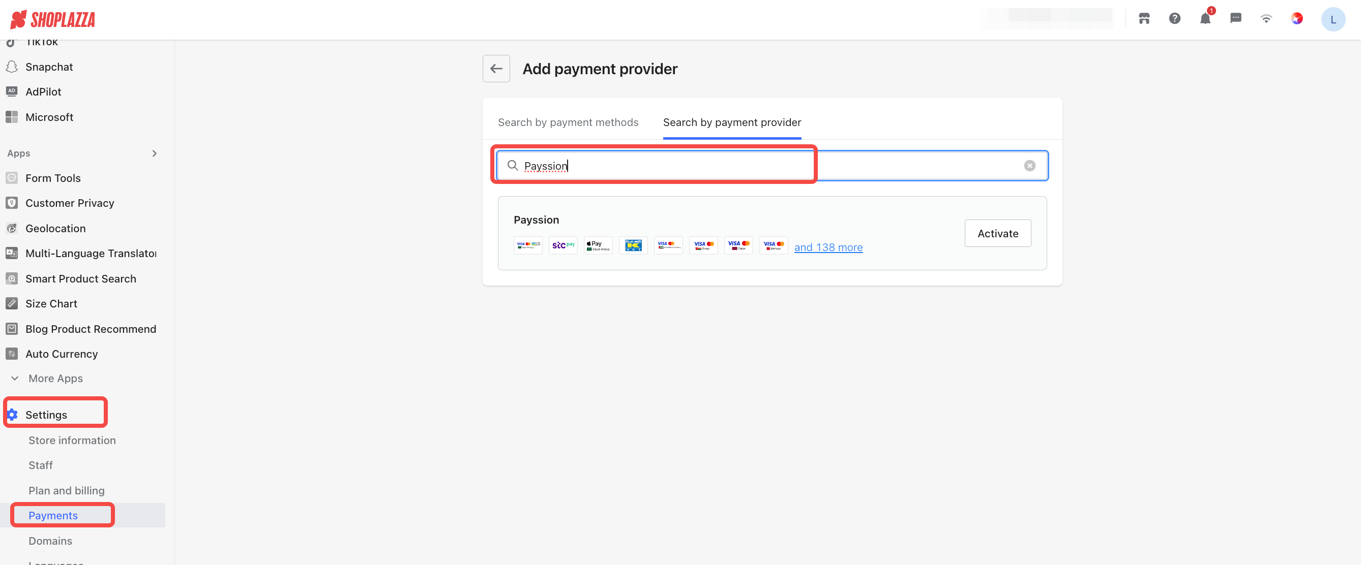 Shoplazza supports Payssion payment
