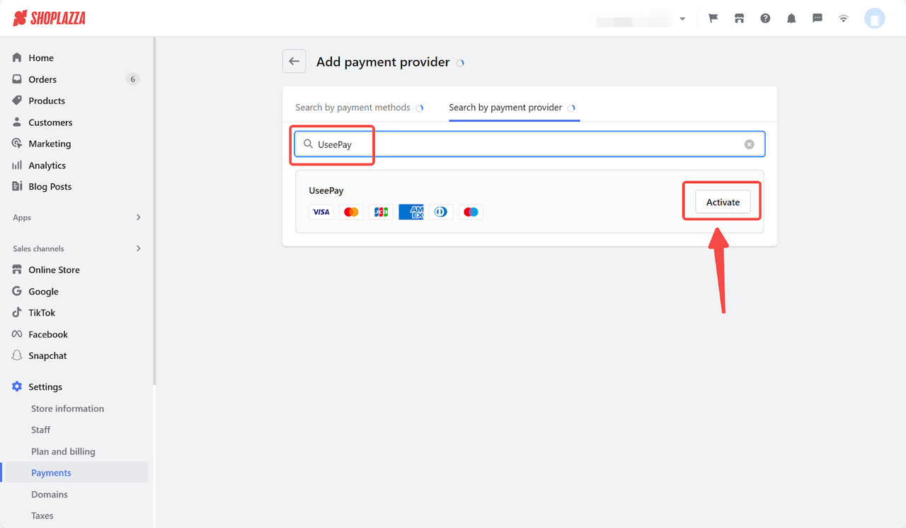 Useepay connection on Shoplazza