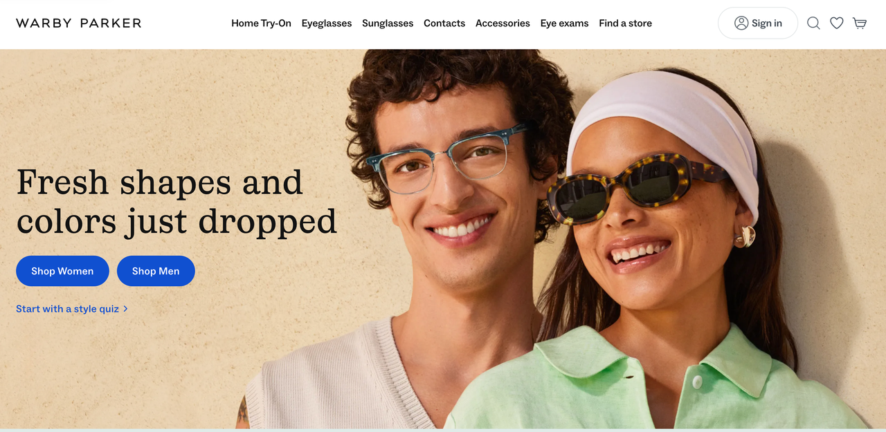 Warby Parker website shop