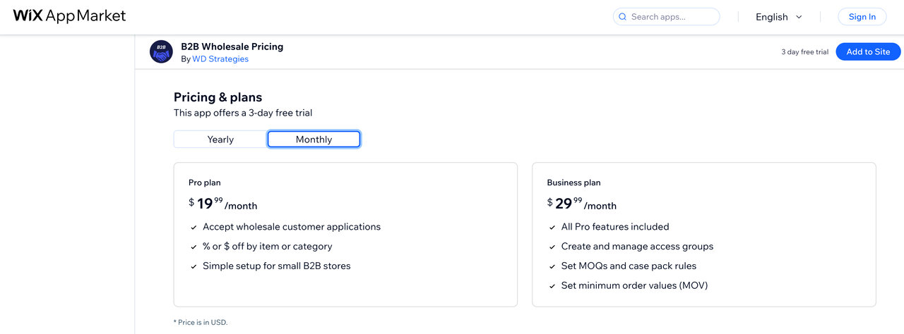 Wixs B2B Wholesale Pricing