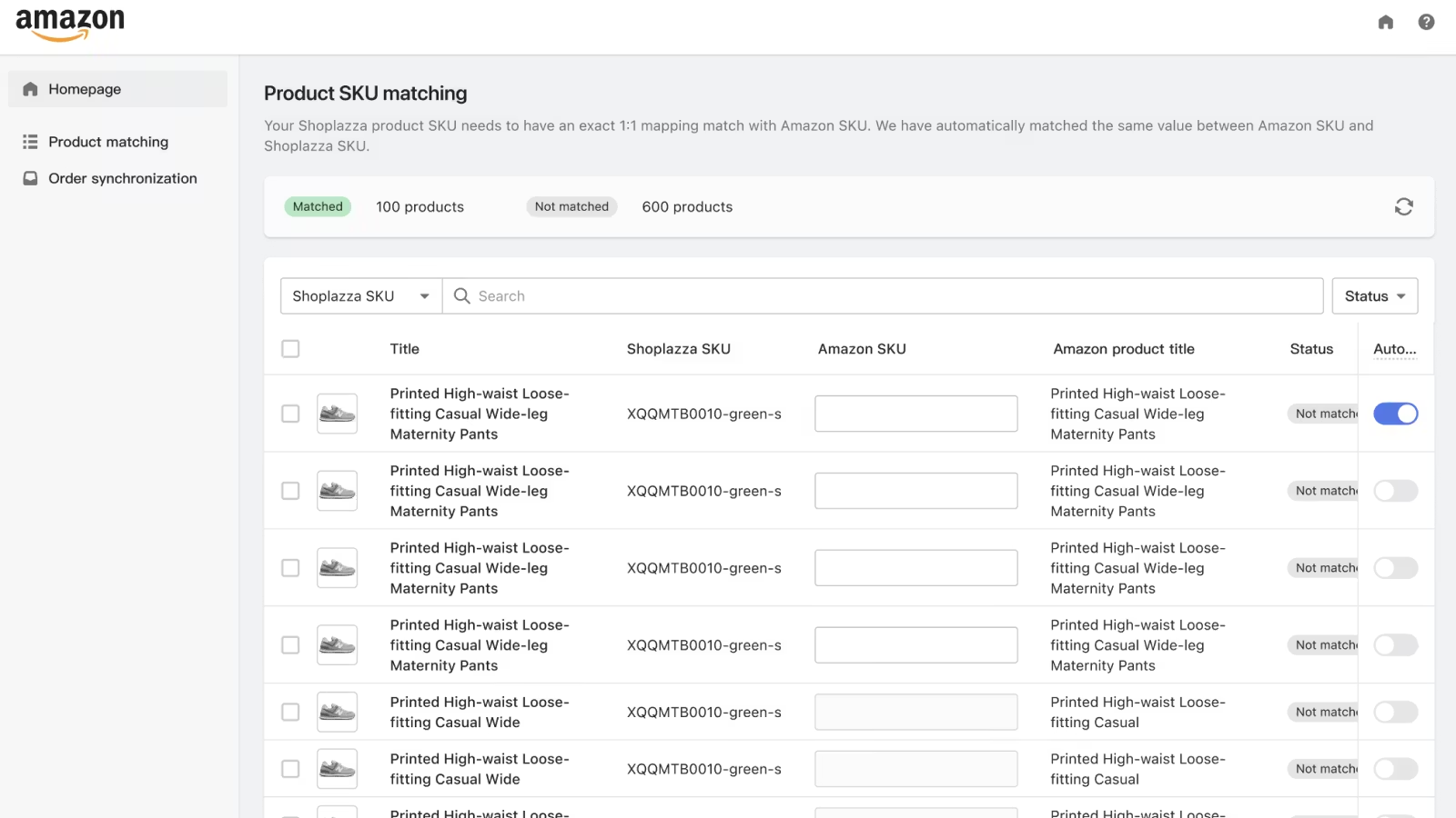 amazon product sku matching