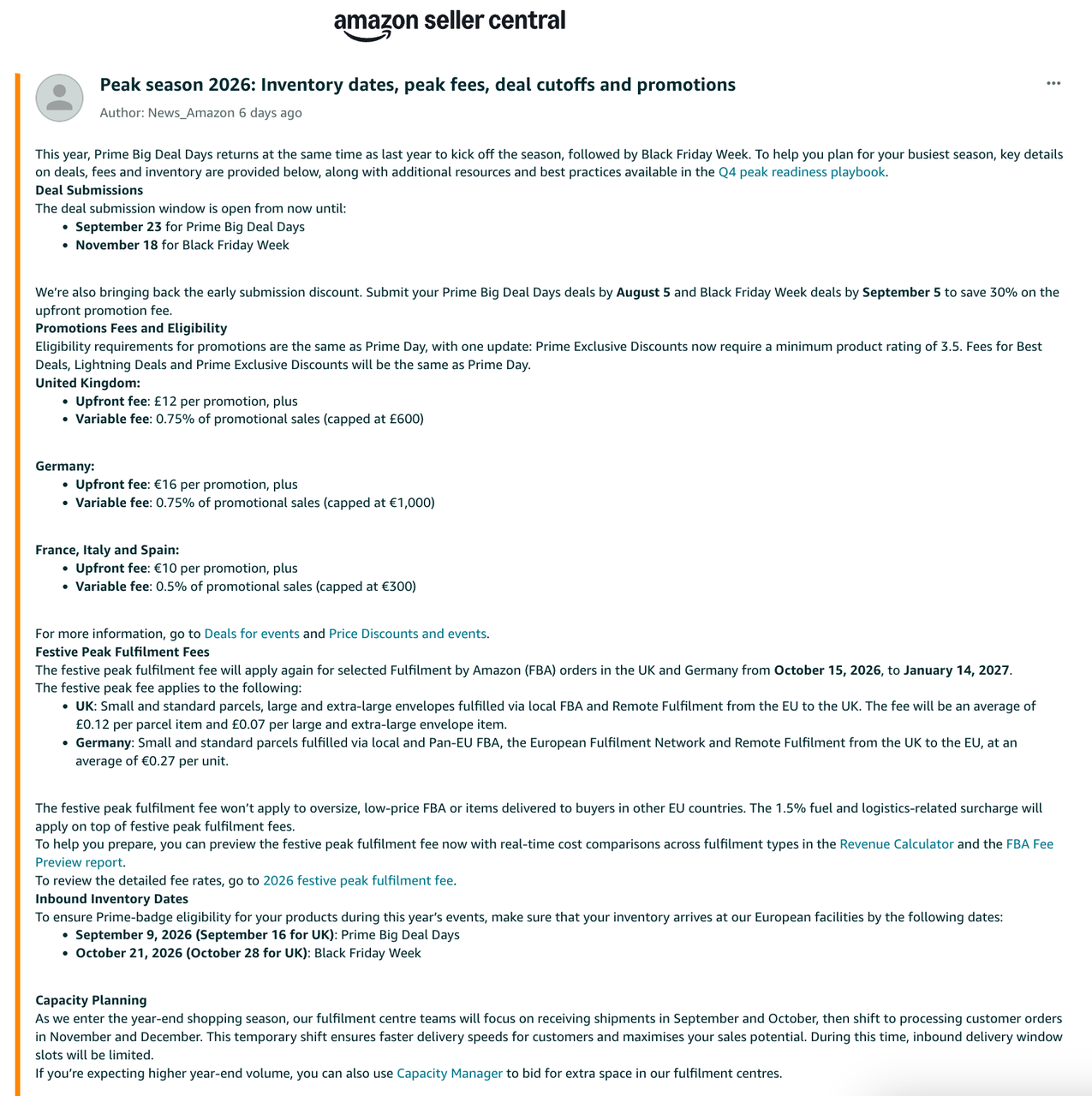 amazon seller central news