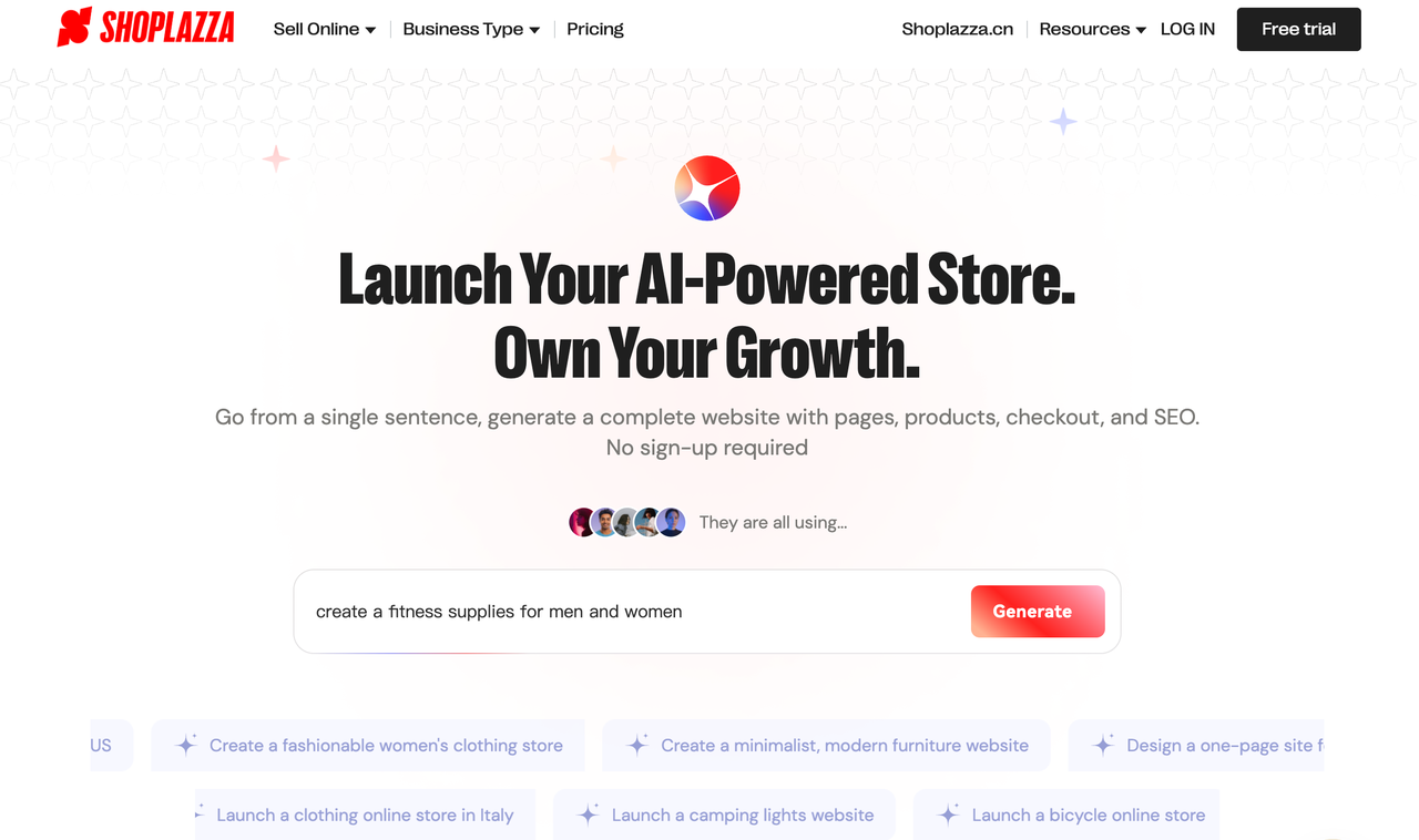 Fale com a Shoplazza AI antes de criar um site