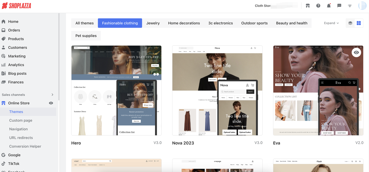 free themes and templates to make a clothing website