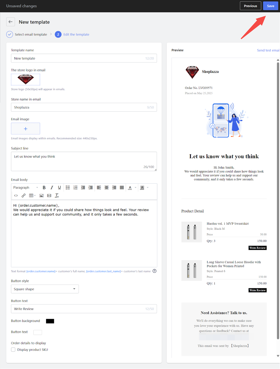 دعوة عملائك عن طريق قالب البريد الإلكتروني لإرسال المراجعات والتعليقات،