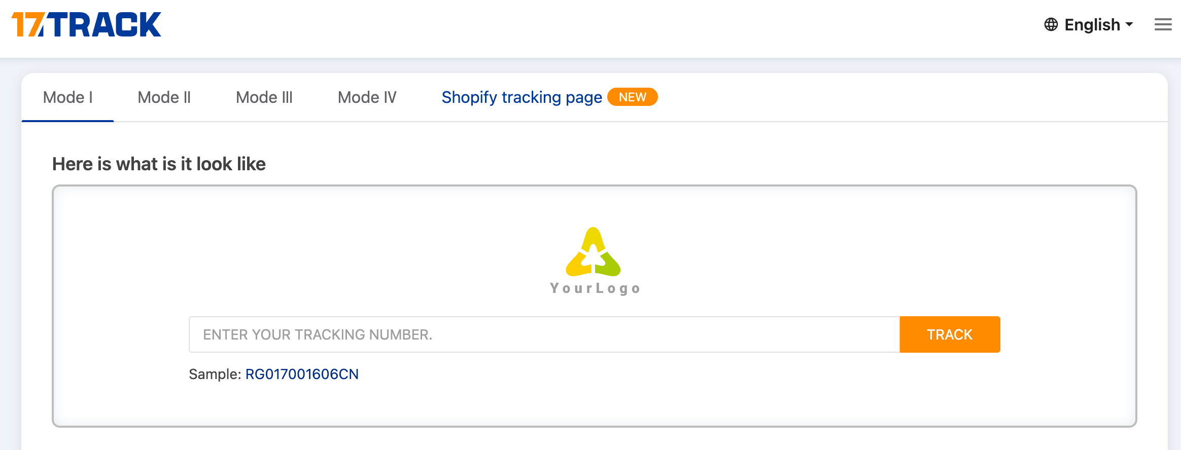 self-service tracking page through 17Track