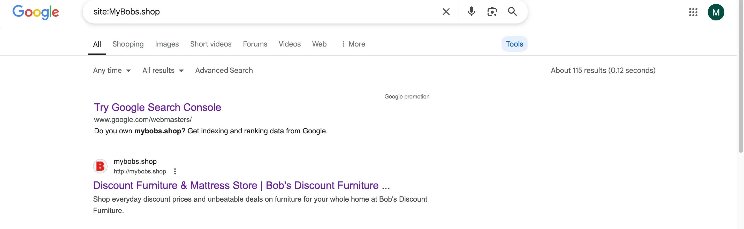 shop-domeinnaam wordt geïndexeerd door Google